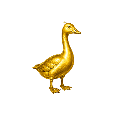 A gleaming golden goose, the mascot of the Golden Goose token